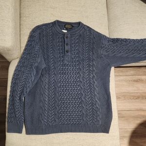 Pendleton Men's Blue Cable Knit Henley Sweater - Large